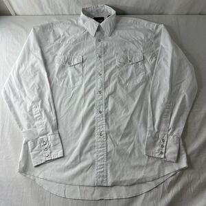 Wrangler Men Retro Pearl Snap Button Up Long Sleeve Shirt Size Large Solid White